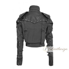 Short Body Studded Black Biker Leather Jacket For Women