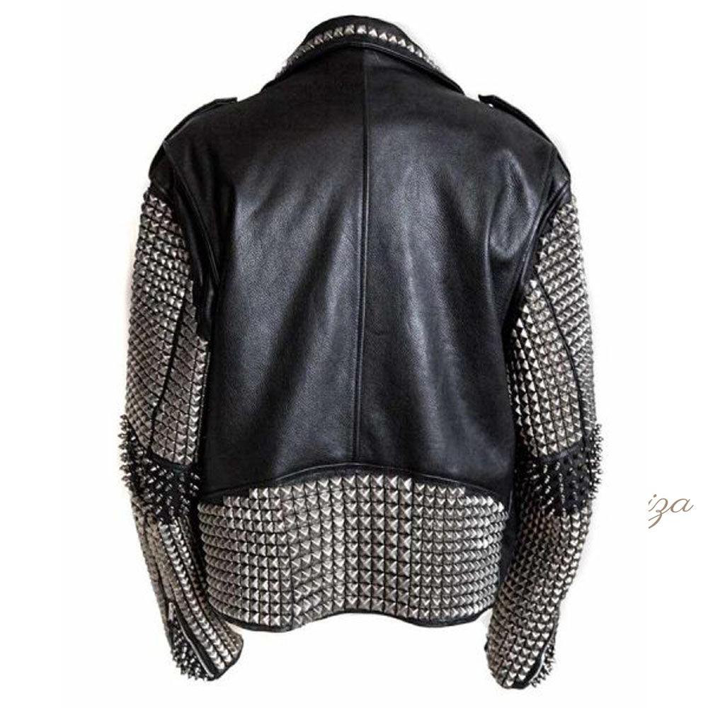 Spikes & Studs Black Leather Jacket For Women