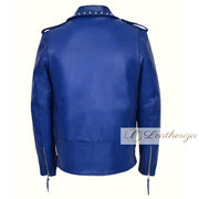 Blue Studded Women's Leather Jacket
