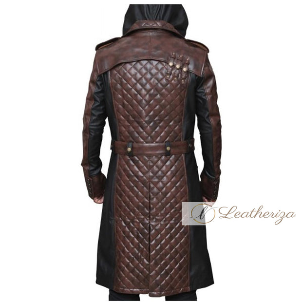 Stylish Black Leather Trench Coat For Men with Brown Combination
