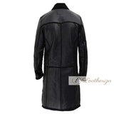 Voguish Black Shearling Leather Trench Coat For Men