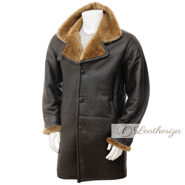 Short Brown Shearling Leather Coat For Men