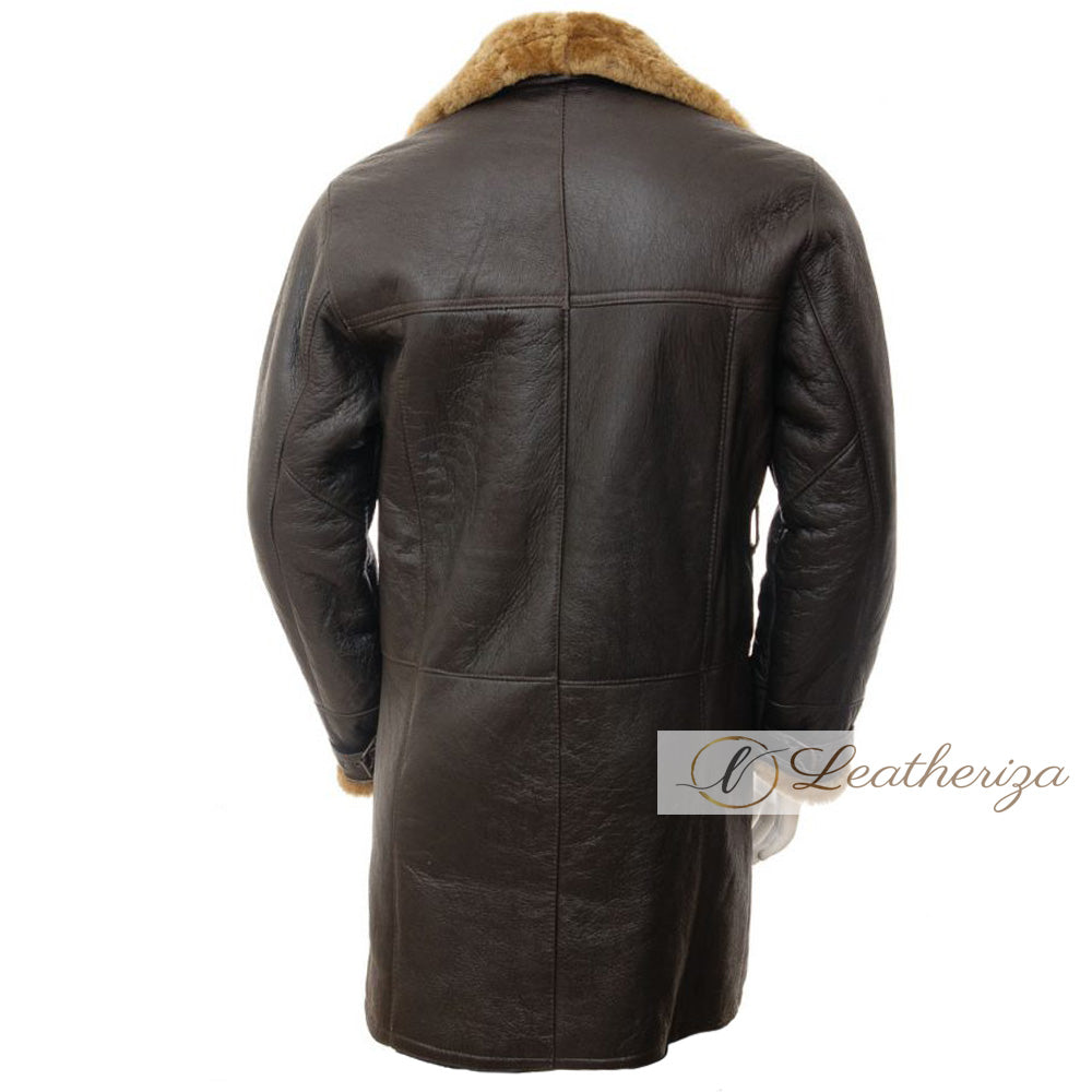 Short Brown Shearling Leather Coat For Men