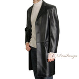 Voguish Jet Black Leather Trench Coat For Men