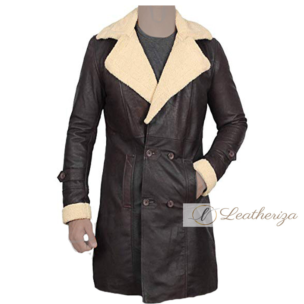 Voguish Dark Brown Shearling Leather Coat For Men