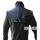 Spidey Men's Black Leather Trench Coat