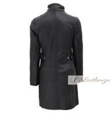 Nala Shearling Black Leather Trench Coat For Women