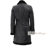 Raven Shearling Black Leather Trench Coat For Women