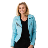 Genuine Sheepskin Leather Jacket for Women Turquoise Blue