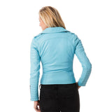 Genuine Sheepskin Leather Jacket for Women Turquoise Blue