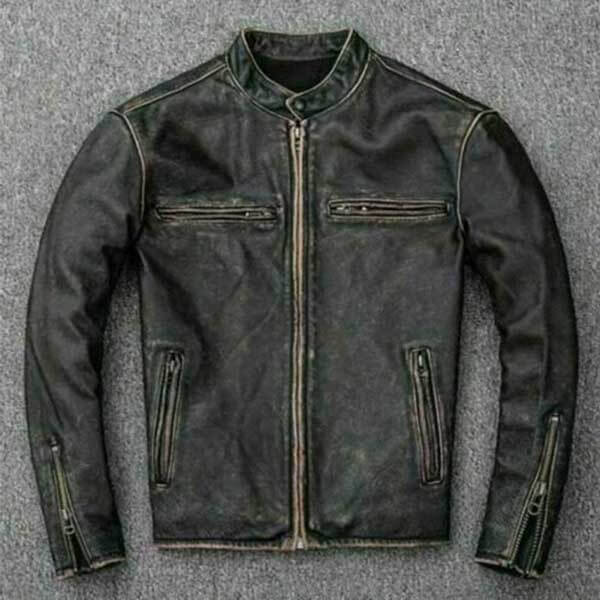 Vintage Style Motorcycle Distressed Black Jacket for Men