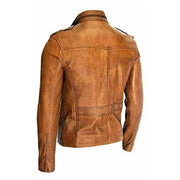 Vintage Style Brown Motorcycle Real Leather Cafe Biker Jacket
