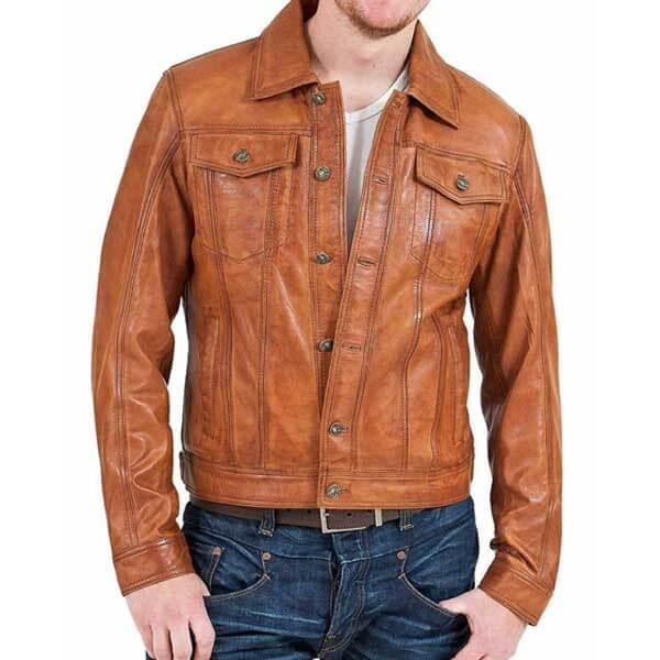 Men?s Biker Motorcycle Vintage Brown Classic Leather Jacket