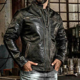 Mens Motorcycle Vintage Black Cafe Racer Biker Leather Jacket