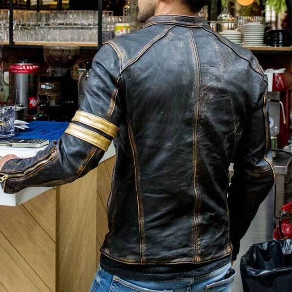 Black Biker Vintage Motorcycle Distressed Cafe Racer Leather Jacket