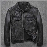 Vintage Black Motorcycle Style Slim Fit Real Leather Biker Jacket