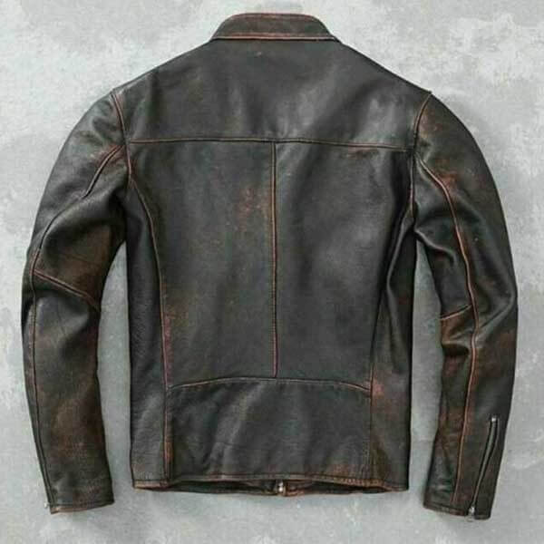 Men?s Motorcycle Vintage Cafe Racer Distressed Black Biker Real Leather Jacket