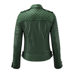 Women Stylish Motorcycle Biker Genuine Sheepskin Leather Jacket for Women Green