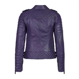 Women Leather Jacket Motorcycle Biker Genuine Sheepskin Leather Jacket for Women Purple