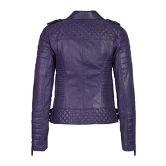 Women Leather Jacket Motorcycle Biker Genuine Sheepskin Leather Jacket for Women Purple