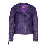 Women Leather Jacket Motorcycle Biker Genuine Sheepskin Leather Jacket for Women Purple