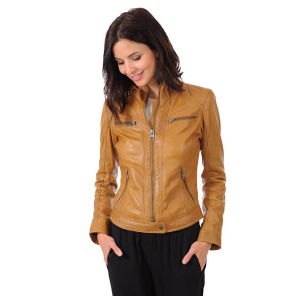 Women Leather Jacket Bomber Biker Genuine Sheepskin Leather Jacket for Women Yellow