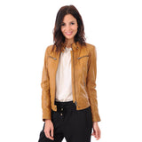 Women Leather Jacket Bomber Biker Genuine Sheepskin Leather Jacket for Women Yellow