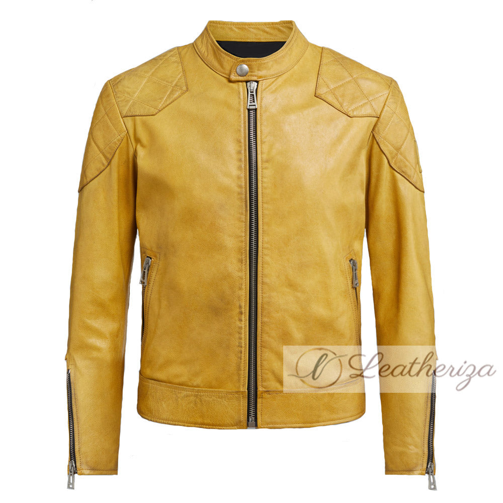 Yellow Vintage Men's Leather Jacket