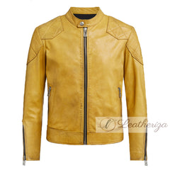Yellow Vintage Men's Leather Jacket