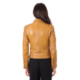 Women Leather Jacket Bomber Biker Genuine Sheepskin Leather Jacket for Women Yellow